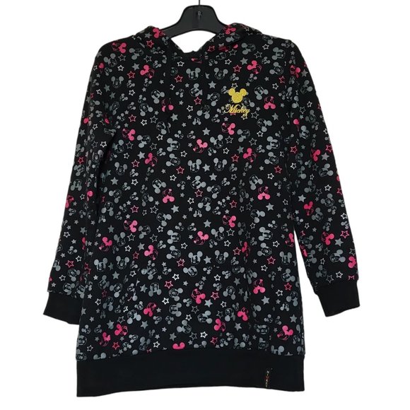 MICKEY MOUSE Black Hoodie Grey & Pink Stars & Mickey Faces Size Small Disney - Picture 1 of 6